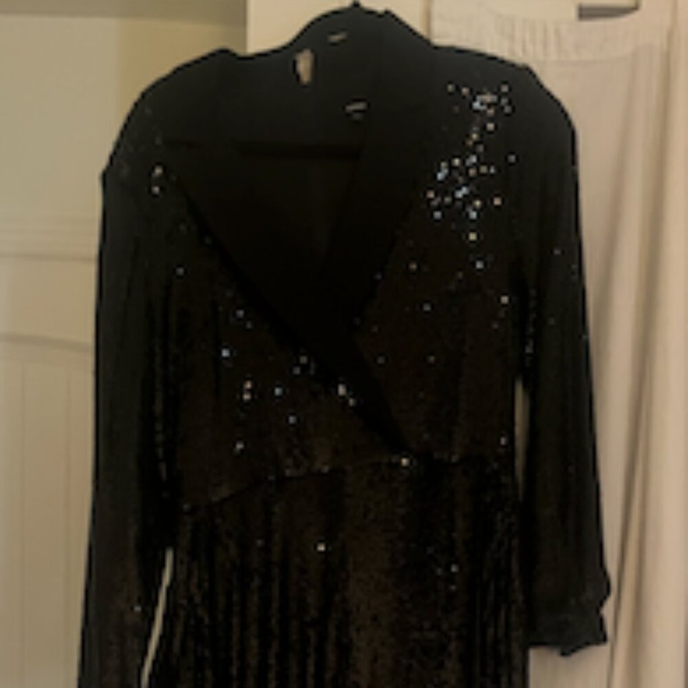 Express All Sequin Bling Padded Shoulder Taper Jumpsuit